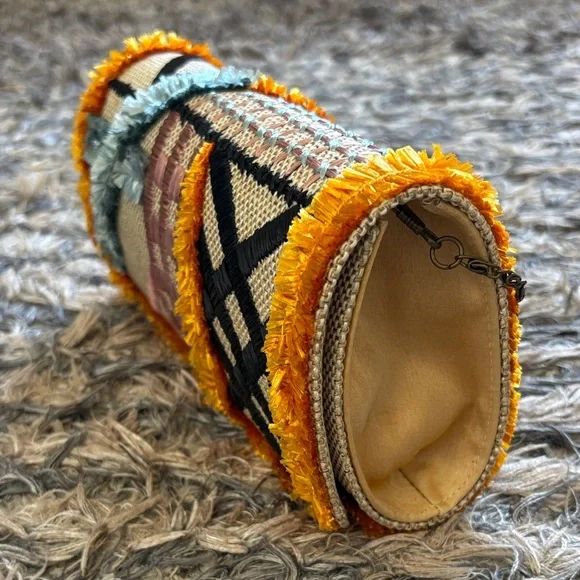 Anthropologie Multicolor Embroidered Clutch with Orange Trim Magnetic Closure - Picture 6 of 13